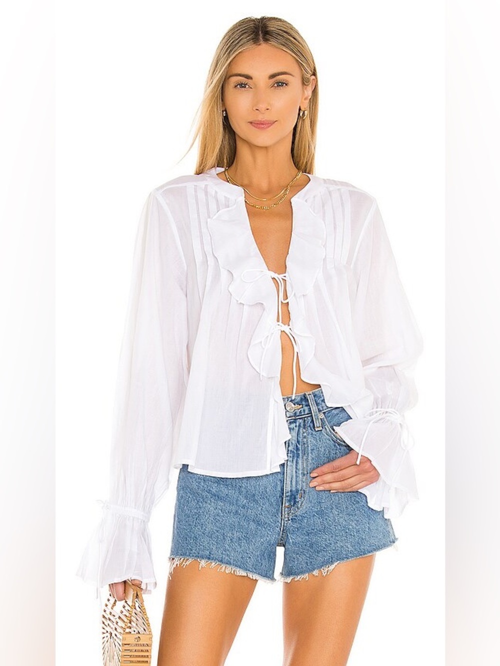 MAJORELLE White Ruffle Tie-Front Blouse
